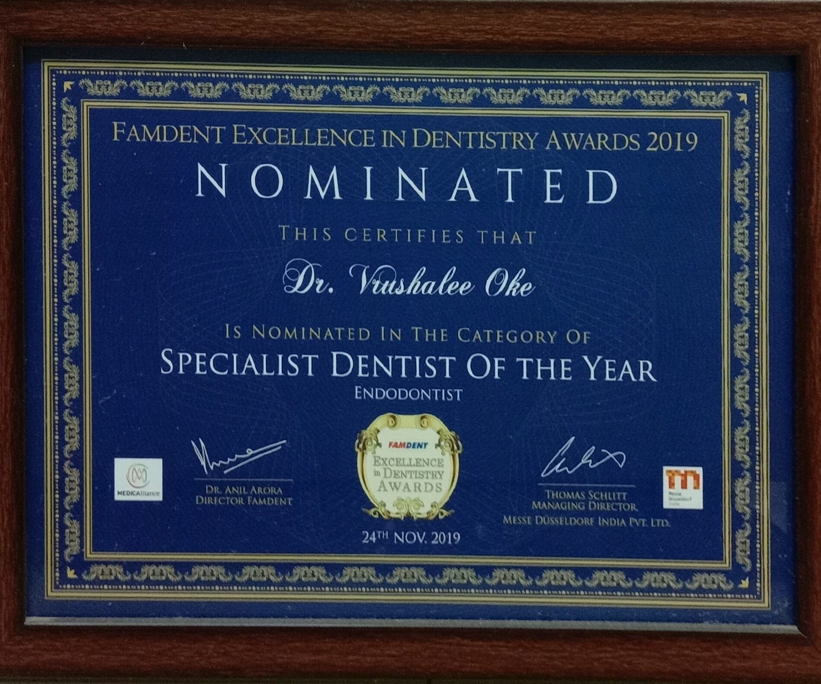 Dr Vrushalee Oke - Specialist Certificate