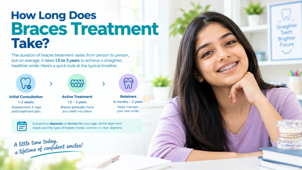Orthodontist checking a patient's braces to estimate treatment time during a clinic visit.